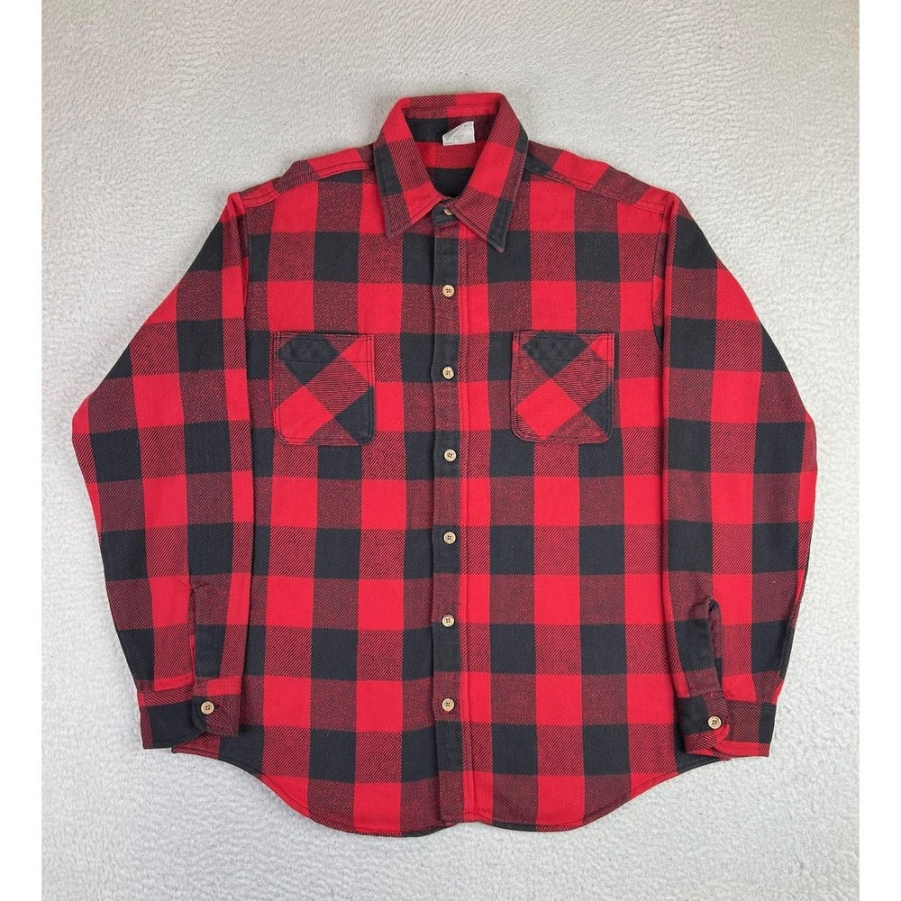 Vintage Big Mac‎ Shirt Mens LT Red Black Buffalo Plaid Flannel Button Up USA